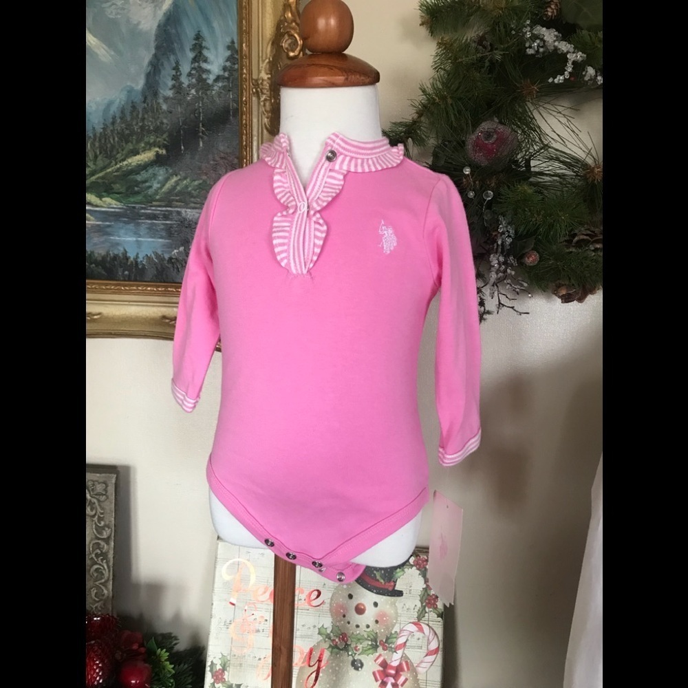U.S.Polo Pink Ruffle Long Sleeve Bodysuit NWT
